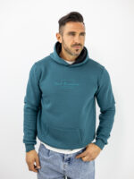 Φούτερ Regular Fit Cool Beginning & Κουκούλα Πετρόλ