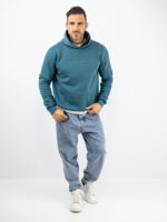 Φούτερ Regular Fit Cool Beginning & Κουκούλα Πετρόλ