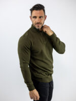 Μπλούζα Slim Fit Πλεκτή & Φερμουάρ Λαδί