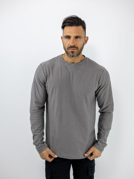 Μπλούζα Regular Fit Μονόχρωμη Μακό Γκρί