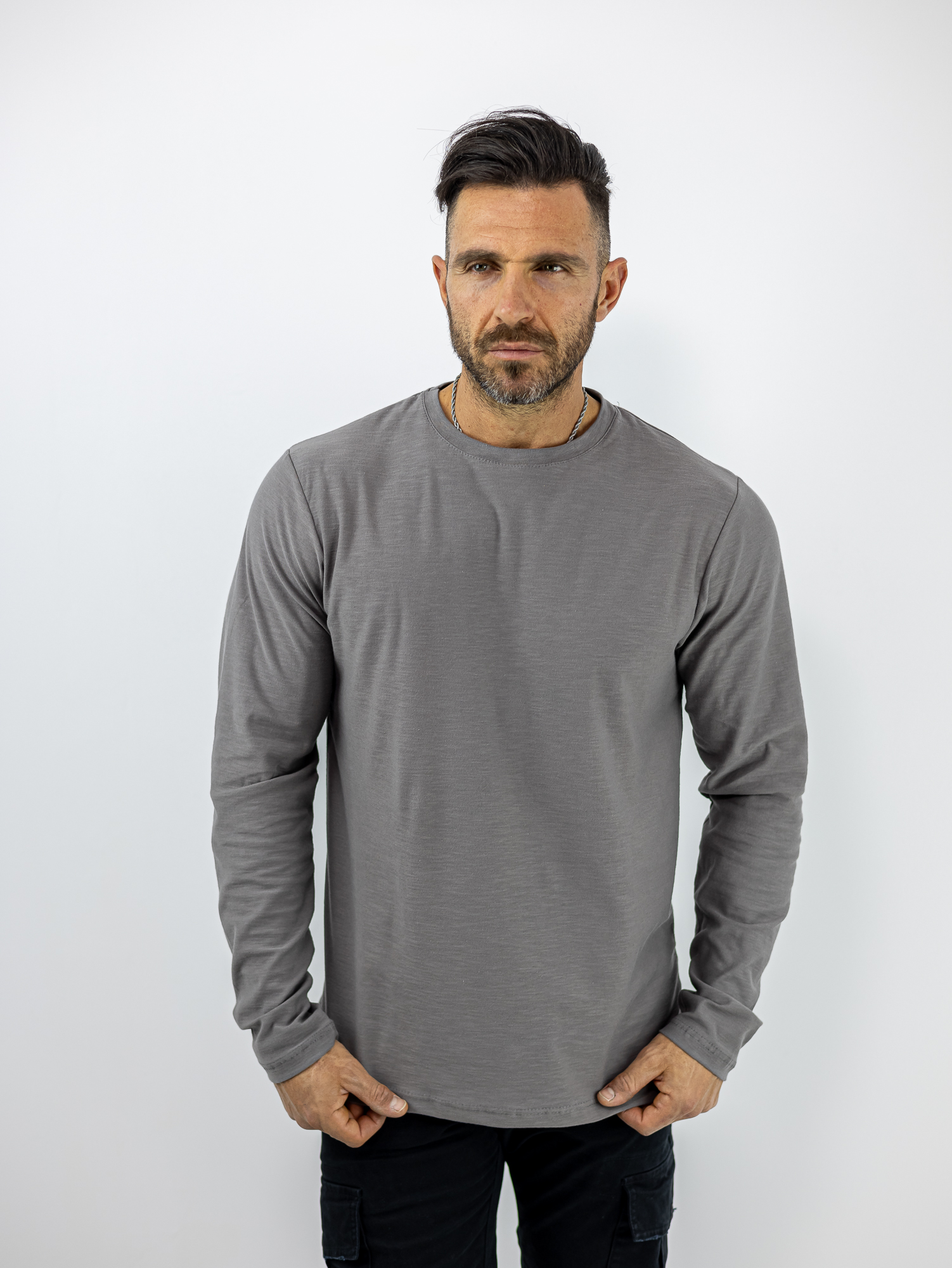 MPLOUZA_VORTEX_120290_GKRI_01.jpg Μπλούζα Regular Fit Μονόχρωμη Μακό Γκρί