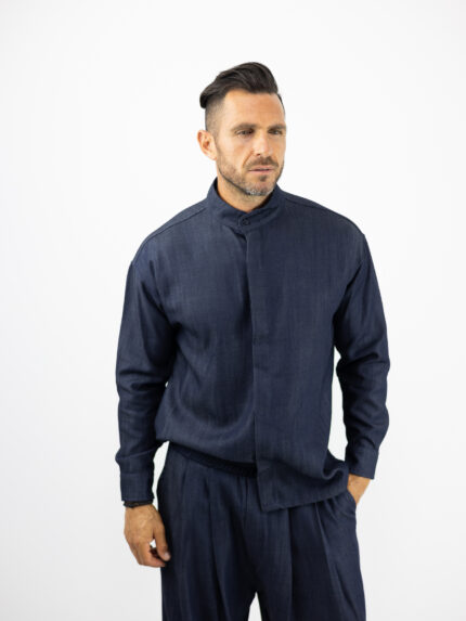 Jean Πουκάμισο Loose Fit & κρυφή πατιλέτα Μπλέ