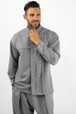 Πουκάμισο Oversized & Διπλή Πατιλέτα Γκρί