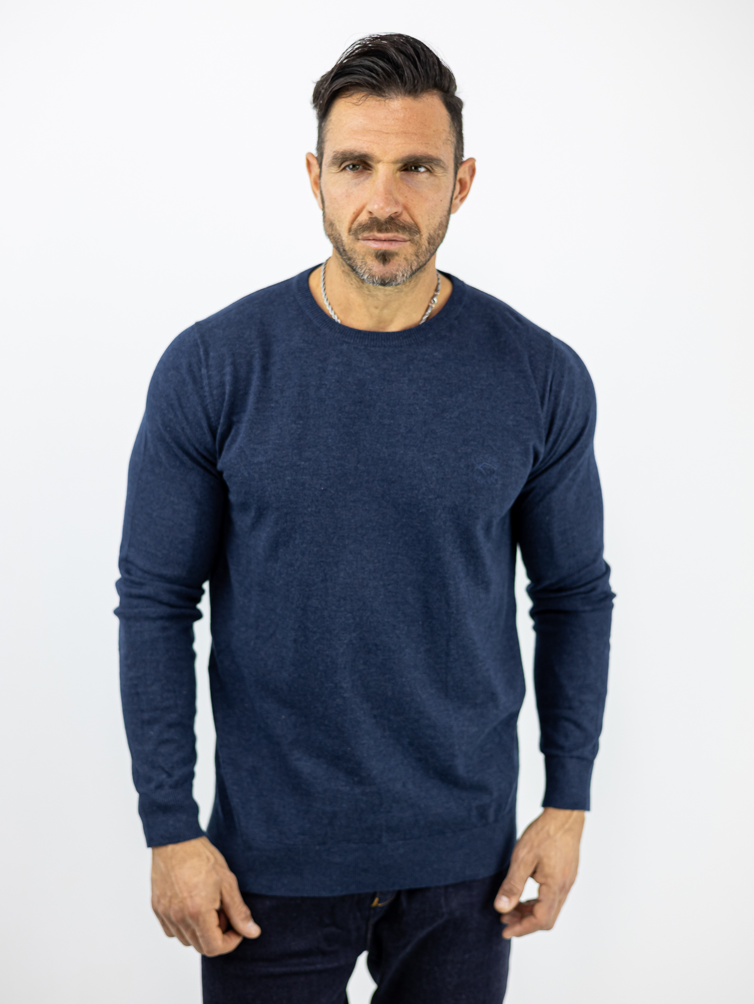 POULOVER_INDICODE_120135_NAVY_01.jpg Πουλόβερ Slim Fit Μονόχρωμο Navy