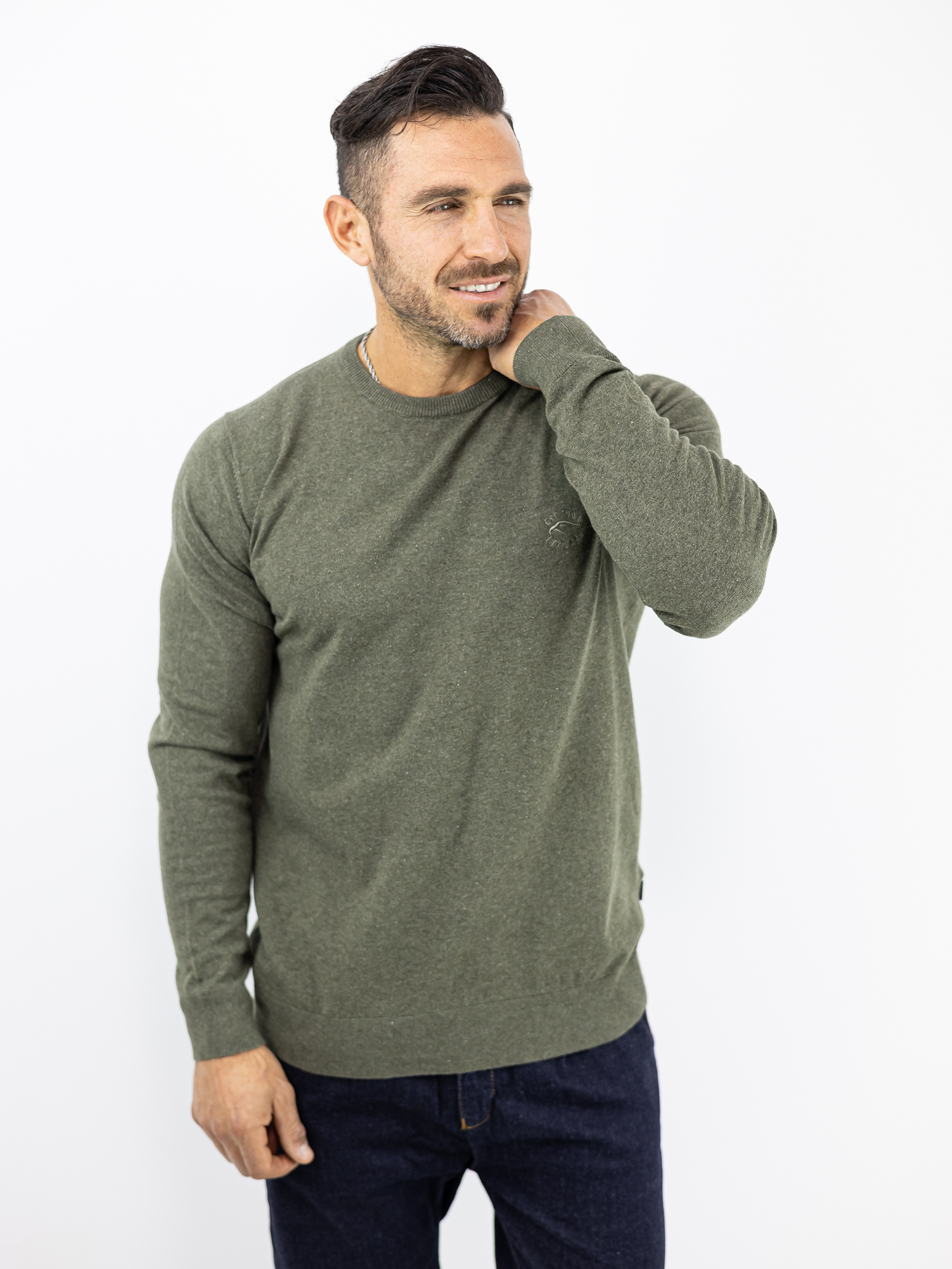 POULOVER_INDICODE_120137_LADI_01.jpg Πουλόβερ Slim Fit Μονόχρωμο Λαδί