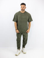 T-Shirt Λαιμόκοψη Oversized & Παντελόνι Jogger Loose Fit Κοτλέ Λαδί