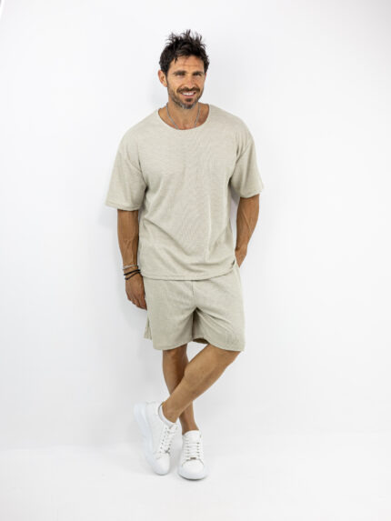 Βερμούδα Oversized & T-Shirt Oversized Μονόχρωμο Μπέζ