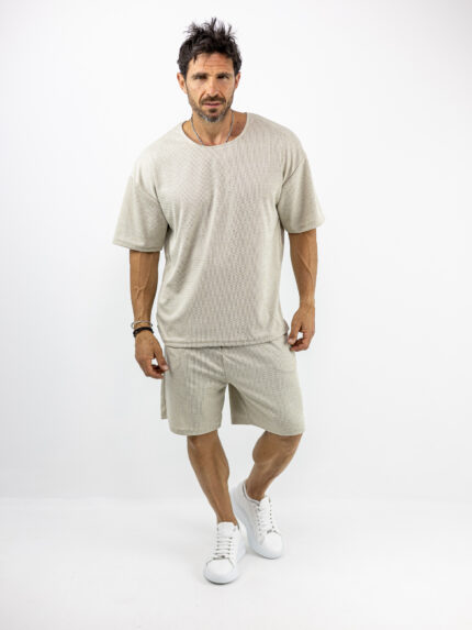 Βερμούδα Oversized & T-Shirt Oversized Μονόχρωμο Μπέζ