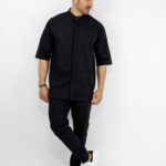 Παντελόνι Jogger Loose Fit & Λάστιχο Πίσω & Πουκάμισο Regular Fit Μάο & 3/4 Μανίκι Μαύρο