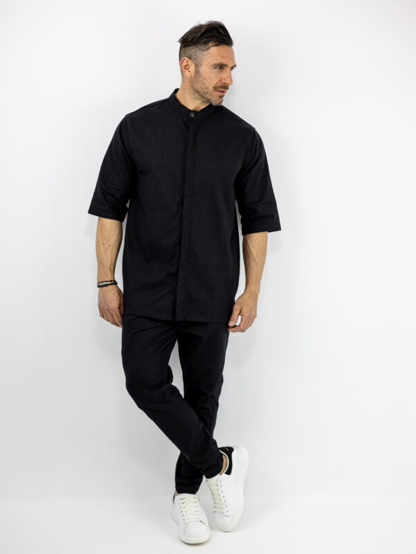 Παντελόνι Jogger Loose Fit & Λάστιχο Πίσω & Πουκάμισο Regular Fit Μάο & 3/4 Μανίκι Μαύρο