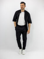 Παντελόνι Jogger Loose Fit & Λάστιχο Πίσω & Πουκάμισο Regular Fit Μάο & 3/4 Μανίκι Μαύρο