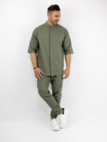 Παντελόνι Jogger Loose Fit & Λάστιχο Πίσω & Πουκάμισο Regular Fit Μάο & 3/4 Μανίκι Λαδί