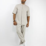 Παντελόνι Jogger Loose Fit με Λάστιχο Πίσω & Πουκάμισο Regular Fit Μάο Με Κρυφή Πατιλέτα Μπέζ
