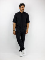 Παντελόνι Jogger Loose Fit με Λάστιχο Πίσω & Πουκάμισο Regular Fit Μάο Με Κρυφή Πατιλέτα Μαύρο