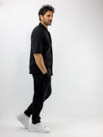 Παντελόνι Jogger Loose Fit με Λάστιχο Πίσω & Πουκάμισο Regular Fit Μάο Με Κρυφή Πατιλέτα Μαύρο