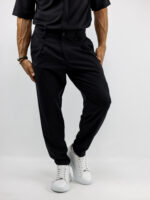 Παντελόνι Jogger Loose Fit με Λάστιχο Πίσω & Πουκάμισο Regular Fit Μάο Με Κρυφή Πατιλέτα Μαύρο