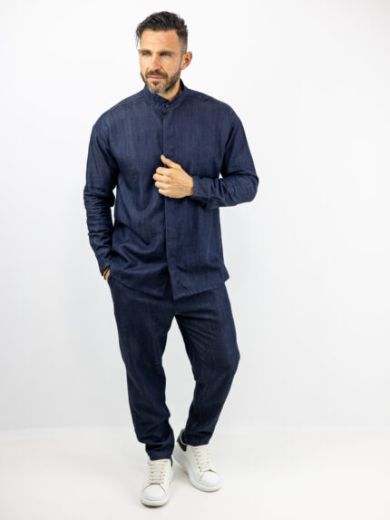 Παντελόνι Jean Jogger & Πουκάμισο Loose Fit Μονόχρωμο Μπλέ