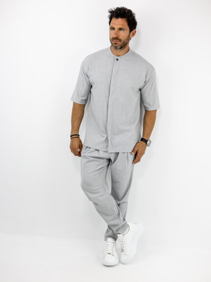 Παντελόνι Jogger Loose Fit & Πουκάμισο Oversized & Κρυφή Πατιλέτα Γκρί