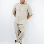 Παντελόνι Jogger Loose Fit & Πουκάμισο Oversized & Κρυφή Πατιλέτα Μπέζ