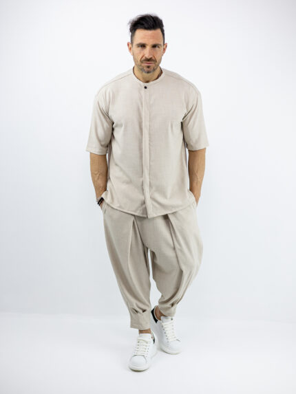 Παντελόνι Jogger Loose Fit & Πουκάμισο Oversized & Κρυφή Πατιλέτα Μπέζ