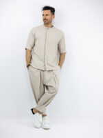 Παντελόνι Jogger Loose Fit & Πουκάμισο Oversized & Κρυφή Πατιλέτα Μπέζ