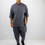 Παντελόνι Jogger Balloon & T-Shirt Oversized Μονόχρωμο Γκρί