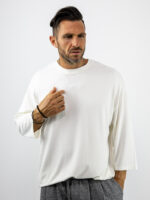 T-Shirt Oversized 3/4 Μανίκι Μονόχρωμο Λευκό