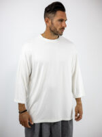 T-Shirt Oversized 3/4 Μανίκι Μονόχρωμο Λευκό