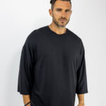 T-Shirt Oversized 3/4 Μανίκι Μονόχρωμο Μαύρο