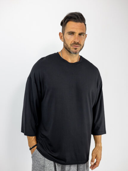 T-Shirt Oversized 3/4 Μανίκι Μονόχρωμο Μαύρο