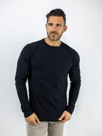 Μπλούζα Regular Fit Μονόχτωμη Μακό Μαύρη