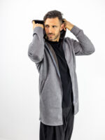 Ζακέτα Slim Fit Mακριά & Κουκούλα Γκρί