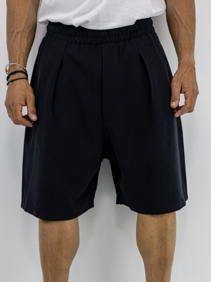 Βερμούδα Λινή Oversized & Πιέτα Μαύρη
