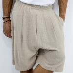 Βερμούδα Λινή Oversized & Πιέτα Μπέζ