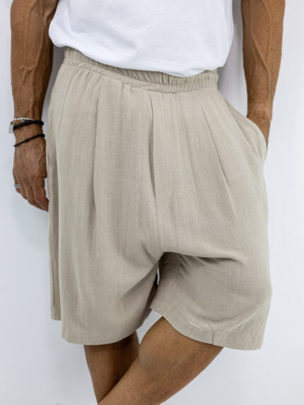 Βερμούδα Λινή Oversized & Πιέτα Μπέζ