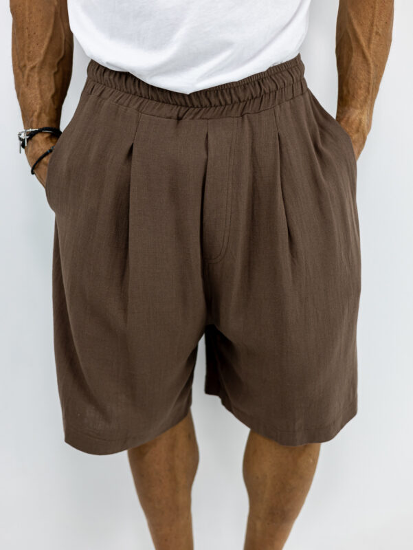 Βερμούδα Λινή Oversized & Πιέτα Καφέ