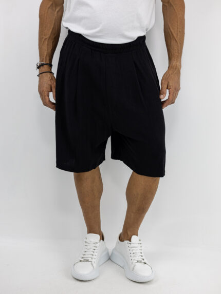 Βερμούδα Λινή Oversized & Πιέτα Μαύρη