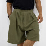 Βερμούδα Λινή Oversized & Πιέτα Λαδί