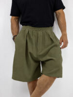 Βερμούδα Λινή Oversized & Πιέτα Λαδί