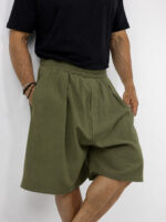 Βερμούδα Λινή Oversized & Πιέτα Λαδί