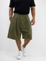 Βερμούδα Λινή Oversized & Πιέτα Λαδί