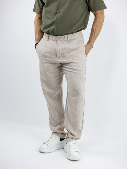 Παντελόνι Λινό Regular Fit Μπέζ