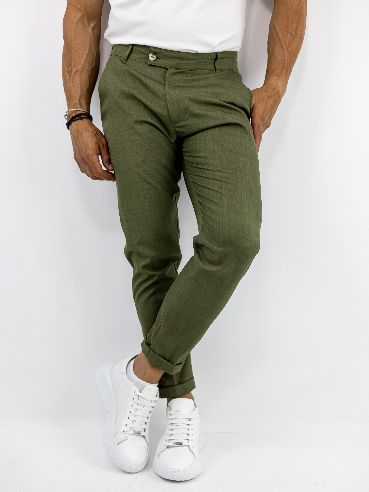 JOGGER_JUSTWEST_130319_LADI_01.jpg Παντελόνι Jogger Loose Fit Μονόχρωμο Λαδί