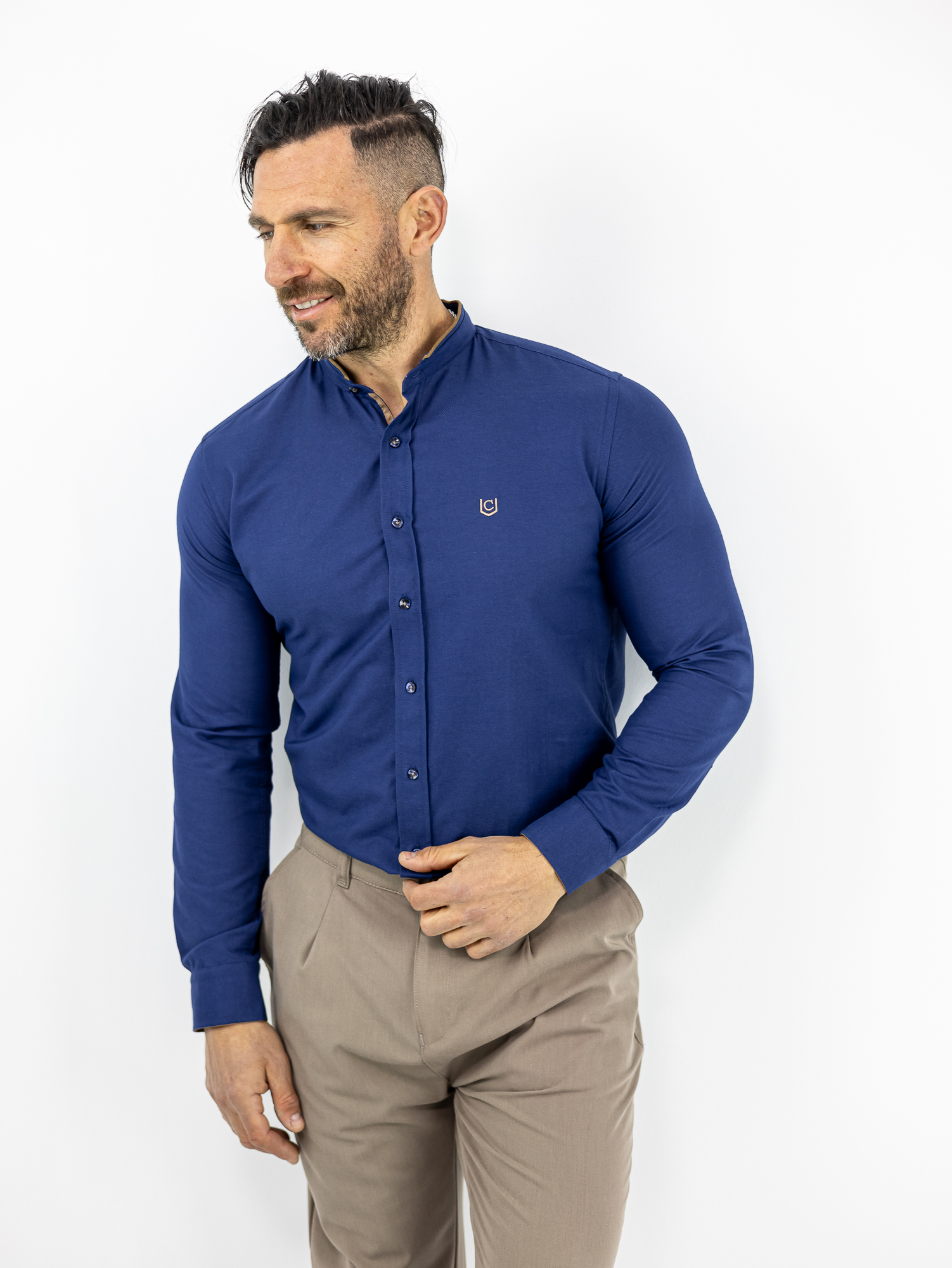 POUKAMISO_CND_130021_MPLE_01.jpg Πουκάμισο Μάο Slim Fit - Στενή Γραμμή Μπλέ