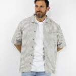 Πουκάμισο Λινό Regular Fit Ριγέ Γαλάζο/Λευκό