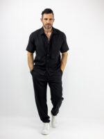 Παντελόνι Jogger Loose Fit Με Λάστιχο Πίσω & Πουκάμισο Regular Fit Μαύρο