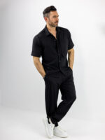 Παντελόνι Jogger Loose Fit Με Λάστιχο Πίσω & Πουκάμισο Regular Fit Μαύρο