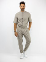 Παντελόνι Jogger Loose Fit με Λάστιχο Πίσω & Πουκάμισο Regular Fit Μάο Με Κρυφή Πατιλέτα Fanco