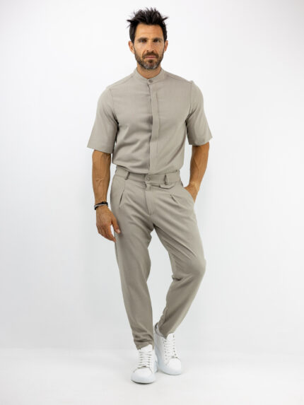 Παντελόνι Jogger Loose Fit με Λάστιχο Πίσω & Πουκάμισο Regular Fit Μάο Με Κρυφή Πατιλέτα Fanco