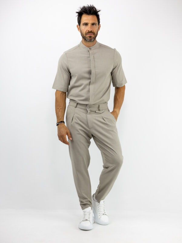 Παντελόνι Jogger Loose Fit με Λάστιχο Πίσω & Πουκάμισο Regular Fit Μάο Με Κρυφή Πατιλέτα Fanco
